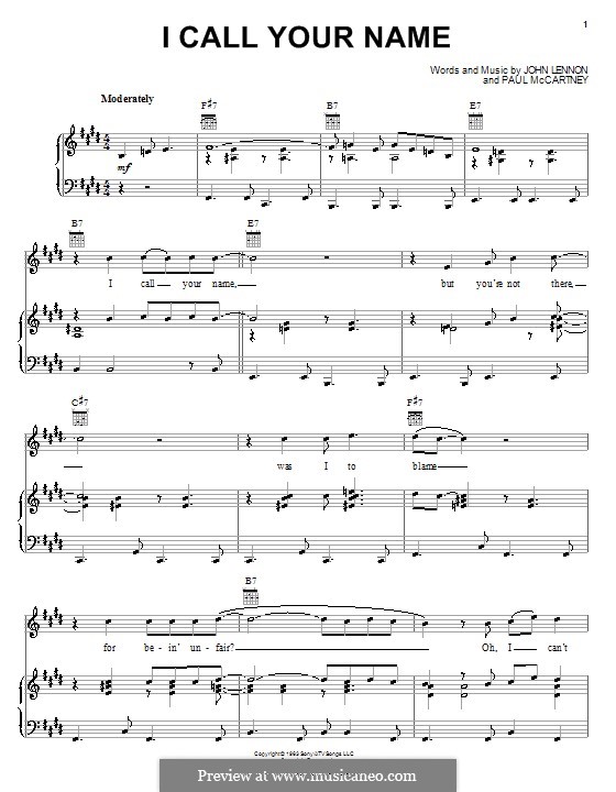 I Call Your Name (The Beatles): Für Stimme und Klavier (oder Gitarre) by John Lennon, Paul McCartney