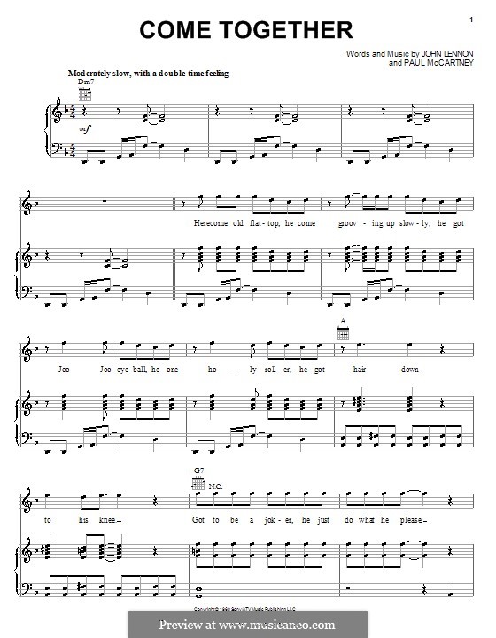 Come Together (The Beatles): Für Stimme mit Klavier oder Gitarre (D Minor) by John Lennon, Paul McCartney