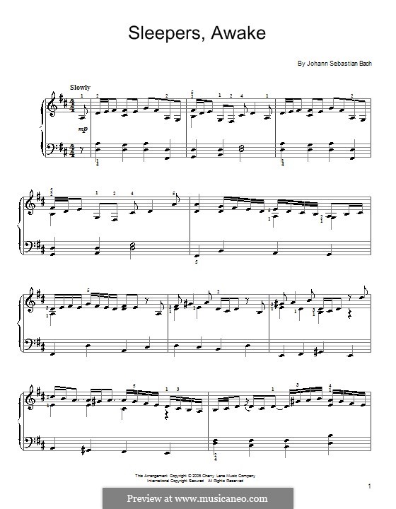 No.1 Wachet auf (Sleepers Awake): Für Klavier, leicht by Johann Sebastian Bach