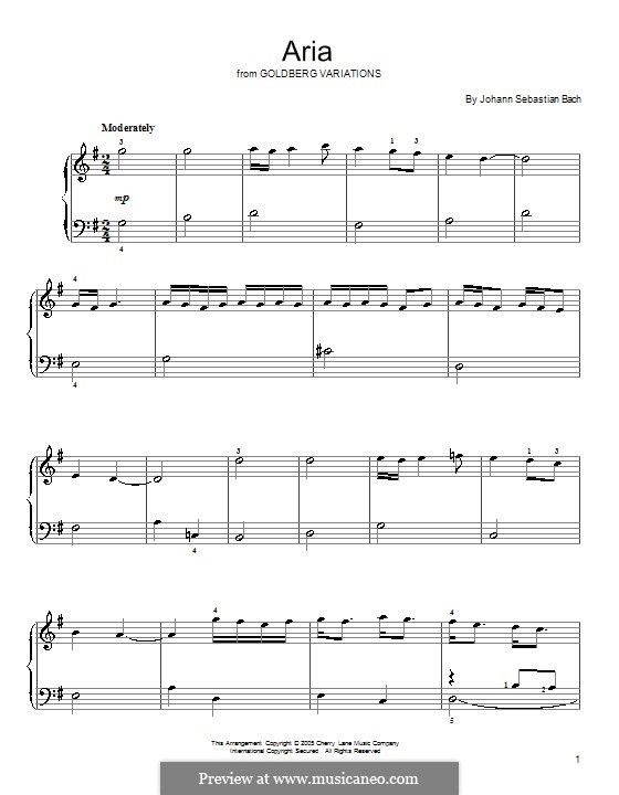 Goldberg-Variationen, BWV 988: Arie, für Klavier by Johann Sebastian Bach