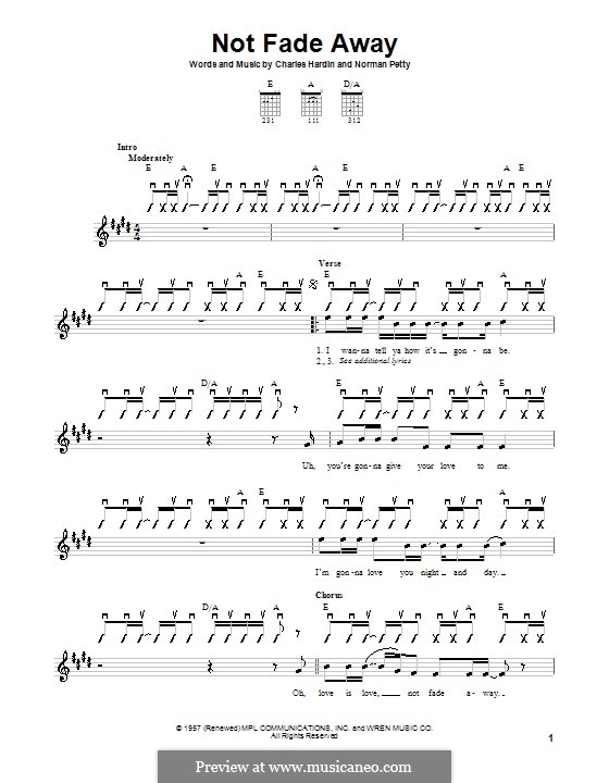 Not Fade Away (The Rolling Stones): For guitar with strumming patterns by Charles Hardin, Norman Petty