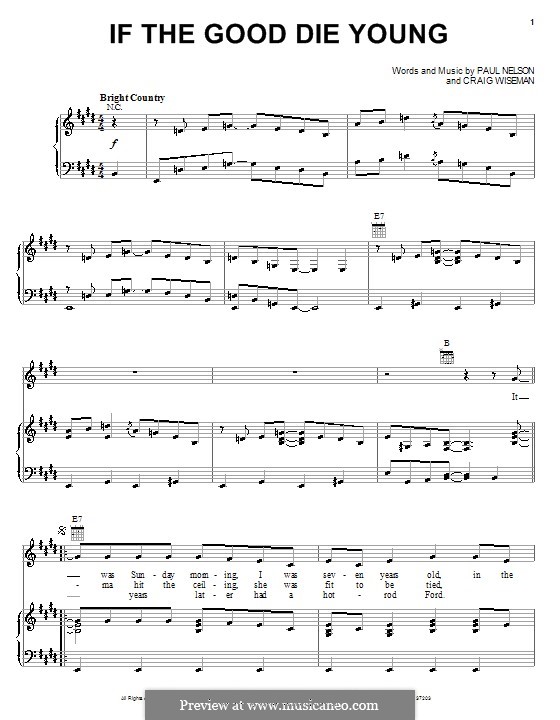 If the Good Die Young (Tracy Lawrence): Für Stimme und Klavier (oder Gitarre) by Craig Wiseman, Paul Nelson