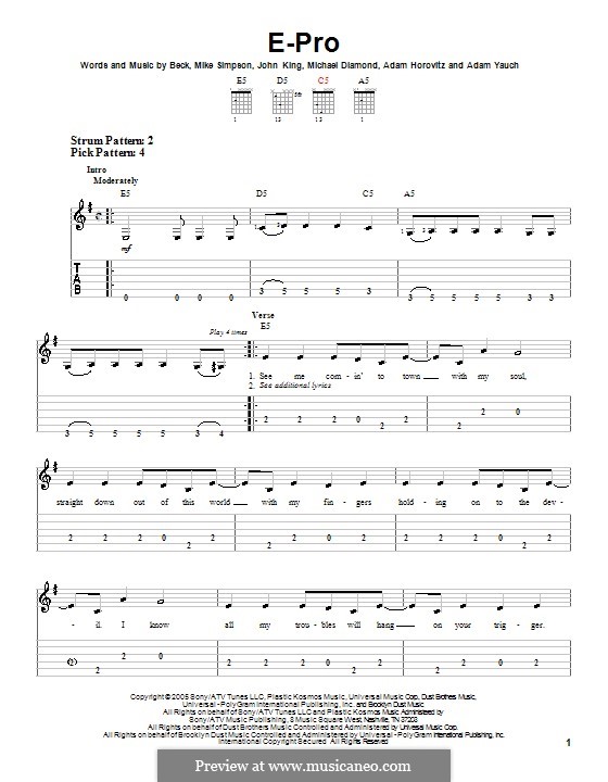E-Pro (Beck): Für Gitarre (Sehr leichte Fassung) by Adam Horovitz, Adam Yauch, John King, Michael Diamond, Mike Simpson