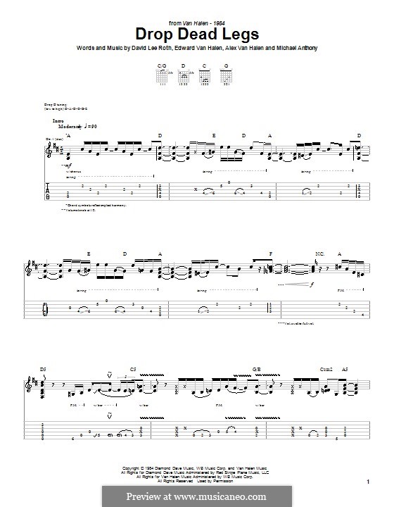 Drop Dead Legs (Van Halen): Für Gitarre mit Tabulatur by Alex Van Halen, Edward Van Halen