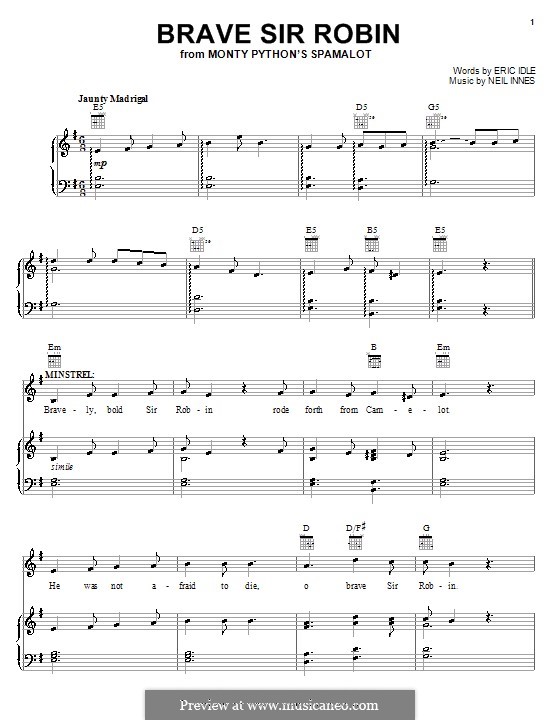 Brave Sir Robin (from Monty Python's Spamalot): Für Stimme und Klavier (oder Gitarre) by Neil Innes