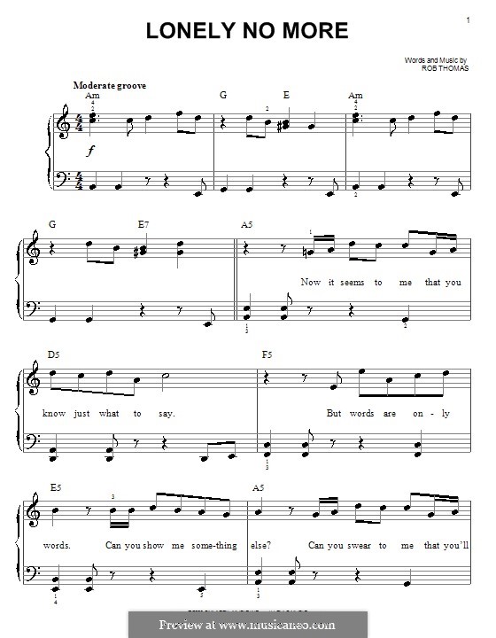 Lonely no More: Für Klavier, leicht by Rob Thomas