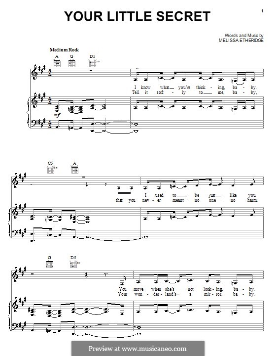 Your Little Secret: Für Stimme und Klavier (oder Gitarre) by Melissa Etheridge