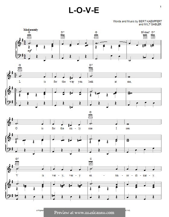 L-O-V-E (Nat King Cole): Für Stimme und Klavier (oder Gitarre) by Bert Kaempfert, Milt Gabler