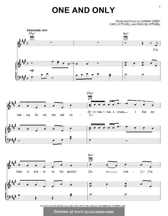 One and Only (Mariah Carey): Für Stimme und Klavier (oder Gitarre) by Carl Mitchell, Samual Mitchell