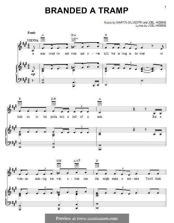 Branded a Tramp (from Johnny Guitar): Für Stimme und Klavier (oder Gitarre) by Martin Silvestri