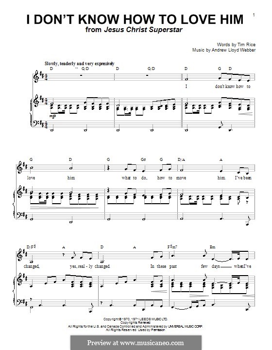 I Don't Know How to Love Him: Für Stimme und Klavier (oder Gitarre) by Andrew Lloyd Webber