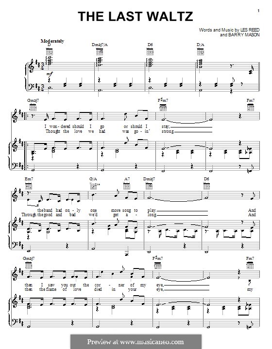The Last Waltz: Für Stimme und Klavier (oder Gitarre) by Barry Mason, Les Reed