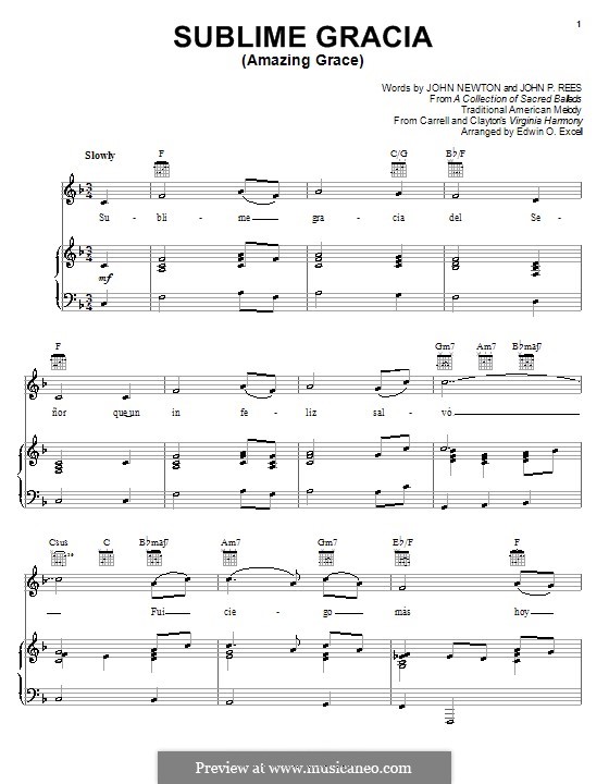 Sublime Gracia (Amazing Grace): Für Stimme und Klavier (oder Gitarre) by folklore
