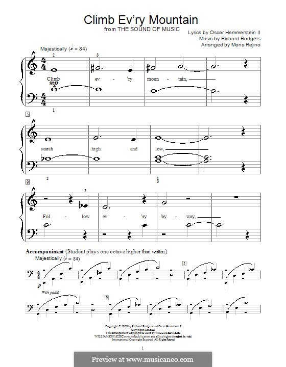 Climb Ev'ry Mountain (from The Sound Of Music): Für Klavier (sehr leichte Fassung) by Richard Rodgers