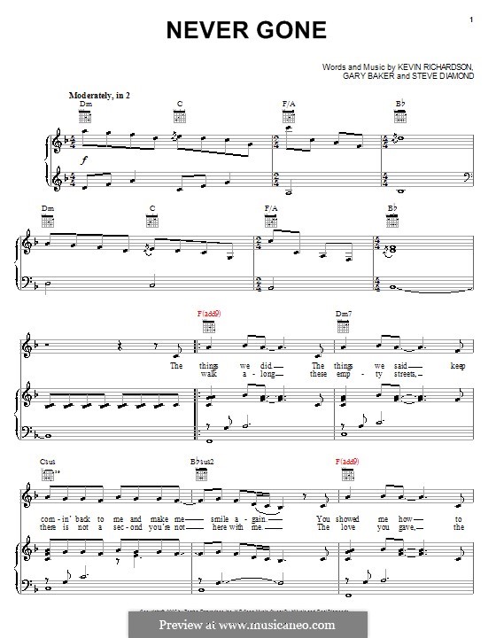 Never Gone (Backstreet Boys): Für Stimme und Klavier (oder Gitarre) by Gary Baker, Kevin Richardson, Steven Diamond