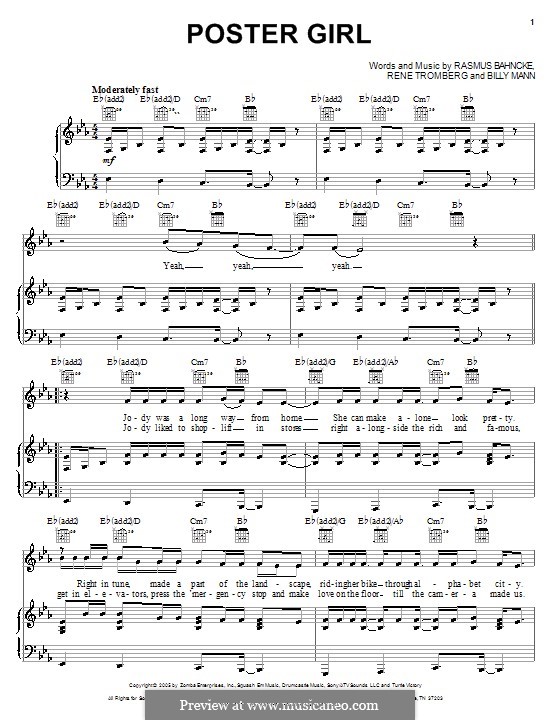 Poster Girl (Backstreet Boys): Für Stimme und Klavier (oder Gitarre) by Billy Mann, Rasmus Bille Bähncke, Rene Tromberg