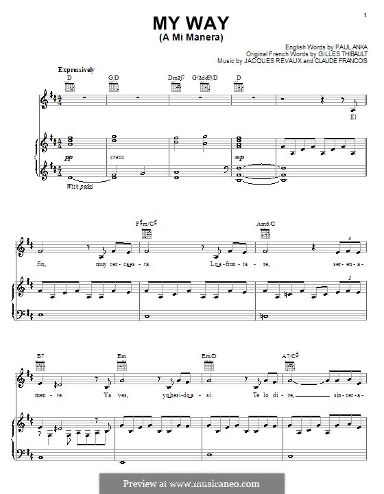 My Way: Für Stimme mit Klavier oder Gitarre (Il Divo) by Claude Francois, Jacques Revaux