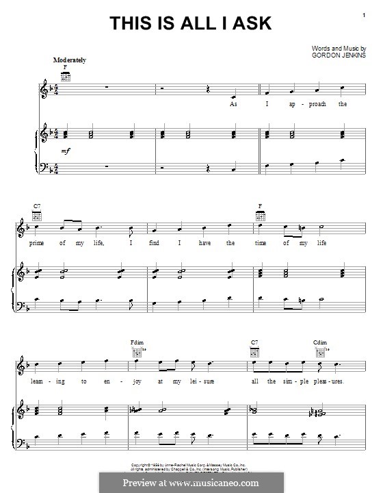 This Is All I Ask (Beautiful Girls Walk a Little Slower): Für Stimme und Klavier (oder Gitarre) by Gordon Jenkins