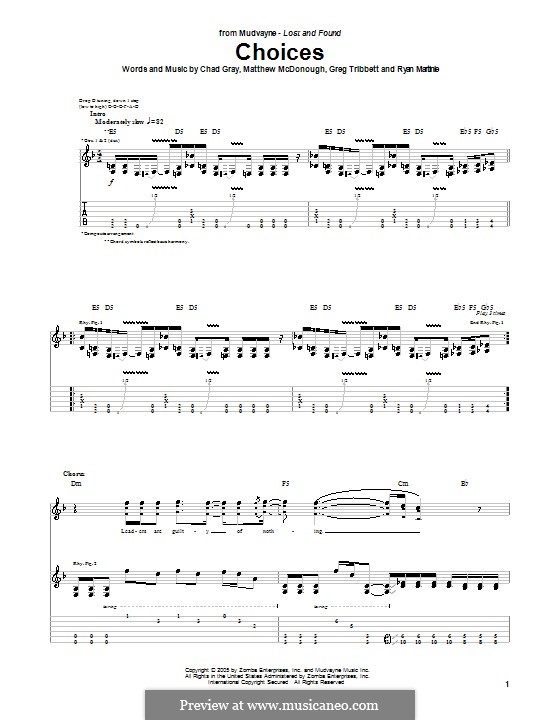 Choices (Mudvayne): Für Gitarre mit Tabulatur by Chad Gray, Greg Tribbett, Matthew McDonough, Ryan Martinie