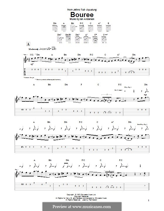 Bouree (Jethro Tull): Für Gitarre mit Tab by Ian Anderson