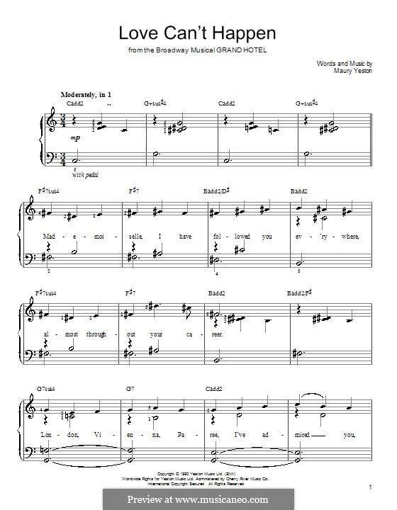 Love Can't Happen (from Grand Hotel: The Musical): Einfache Noten für Klavier by Maury Yeston