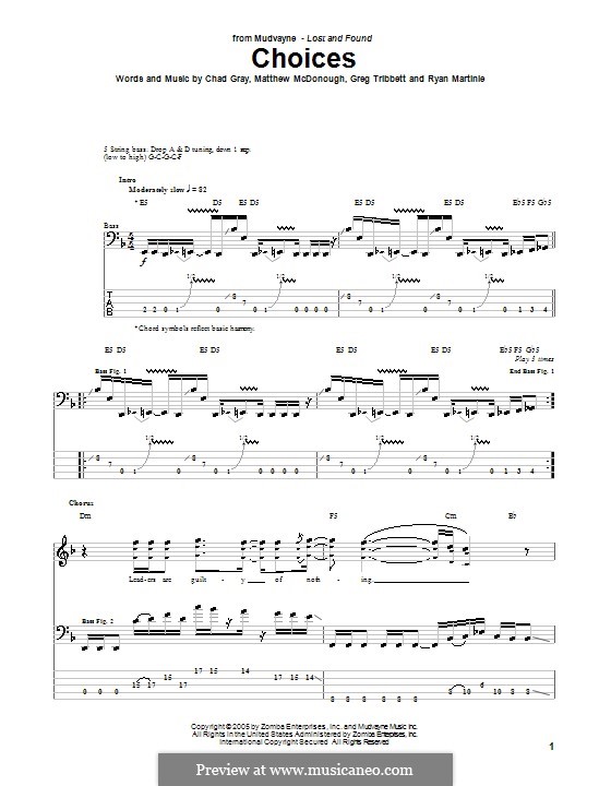 Choices (Mudvayne): Für Bassgitarre mit Tabulatur by Chad Gray, Greg Tribbett, Matthew McDonough, Ryan Martinie