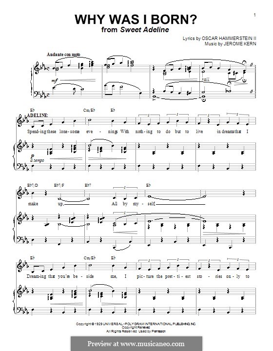 Why Was I Born? (from Sweet Adeline): Für Stimme und Klavier (oder Gitarre) by Jerome Kern
