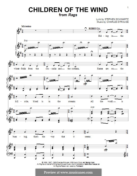 Children Of The Wind (from Rags: The Musical): Für Stimme und Klavier (oder Gitarre) by Charles Strouse