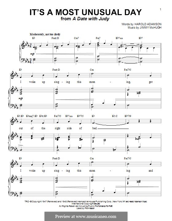 It's a Most Unusual Day: Für Stimme und Klavier (oder Gitarre) by Jimmy McHugh
