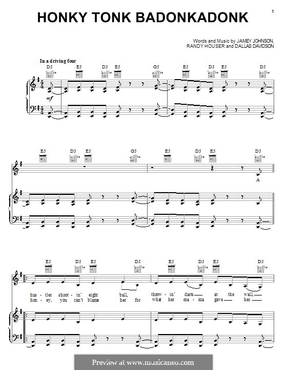 Honky Tonk Badonkadonk (Trace Adkins): Für Stimme und Klavier (oder Gitarre) by Dallas Davidson, Jamey Johnson, Randy Houser
