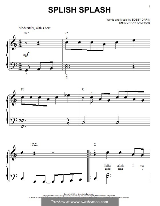 Splish Splash (from You've Got Mail): Für Klavier (sehr leichte Fassung) by Bobby Darin, Murray Kaufman