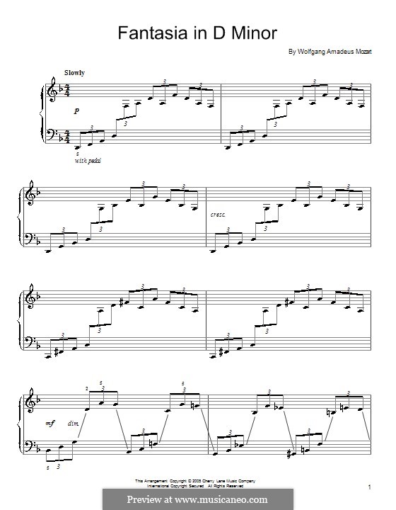 Fantasie für Klavier Nr.3 in dMoll, K.397 von W.A. Mozart auf MusicaNeo