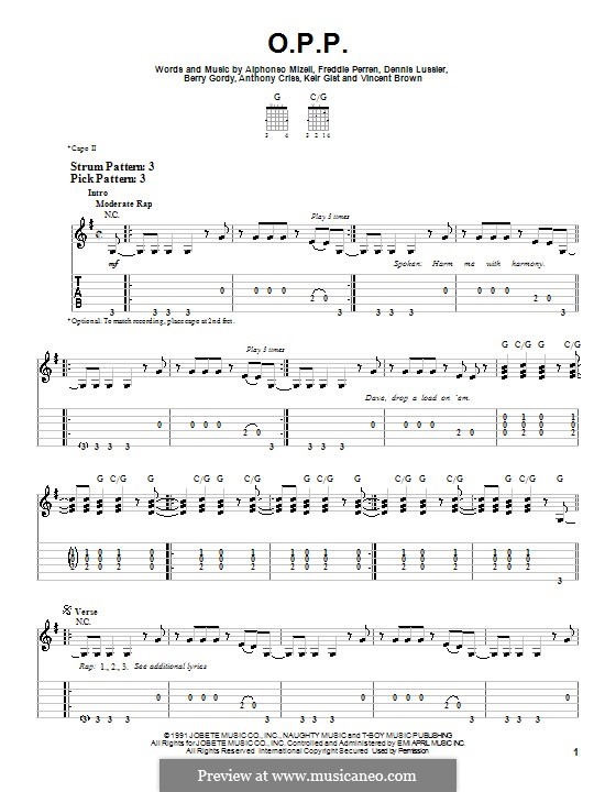 O.P.P. (Naughty By Nature): Für Gitarre (Sehr leichte Fassung) by Alphonso Mizell, Berry Gordy, Dennis Lussier, Freddie Perren
