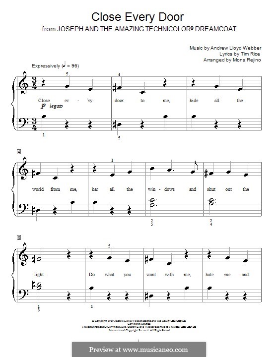 Close Every Door: Einfache Noten für Klavier by Andrew Lloyd Webber