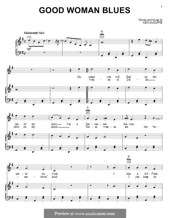 Good Woman Blues (Mel Tillis): Für Stimme und Klavier (oder Gitarre) by Ken McDuffie