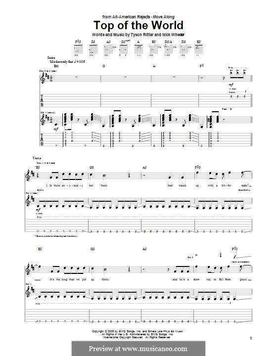 Top of the World (The All-American Rejects): Für Gitarre mit Tab by Nick Wheeler, Tyson Ritter