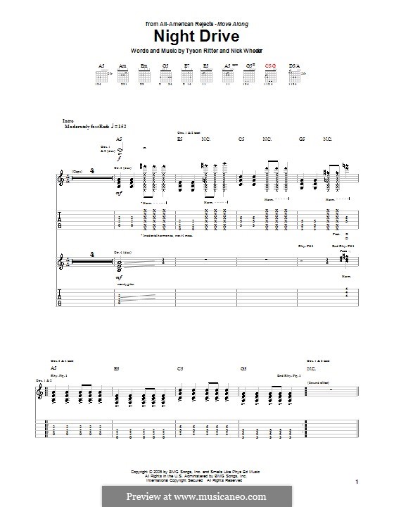 Night Drive (The All-American Rejects): Für Gitarre mit Tab by Nick Wheeler, Tyson Ritter