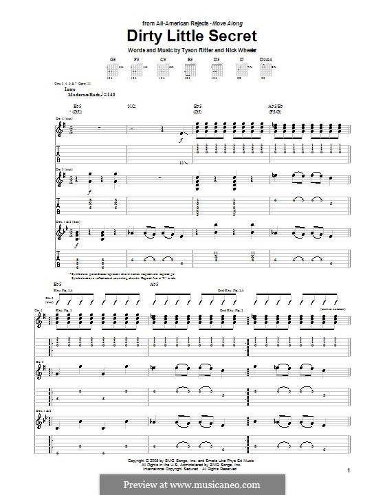 Dirty Little Secret (The All-American Rejects): Für Gitarre mit Tab by Nick Wheeler, Tyson Ritter