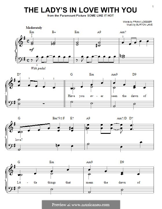 The Lady's in Love with You: Einfache Noten für Klavier by Burton Lane