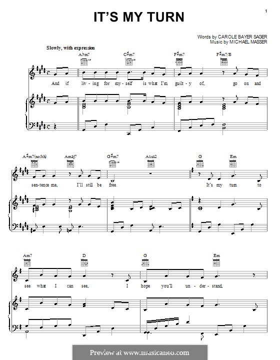 It's My Turn (Diana Ross): Für Stimme und Klavier (oder Gitarre) by Michael Masser