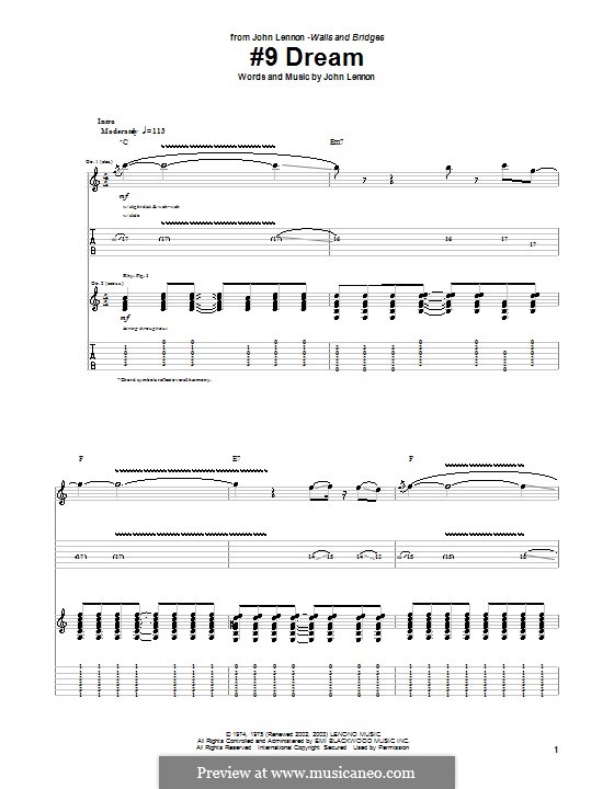No.9 Dream: Für Gitarre mit Tabulatur by John Lennon