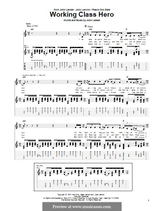 Working Class Hero: Für Gitarre mit Tabulatur by John Lennon