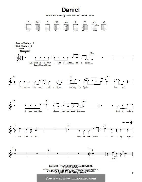 Daniel: Für Gitarre (Sehr leichte Fassung) by Elton John