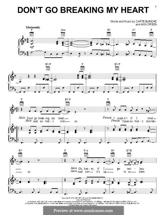 Don't Go Breaking My Heart (Elton John): Für Stimme und Klavier (oder Gitarre) by Ann Orson, Carte Blanche