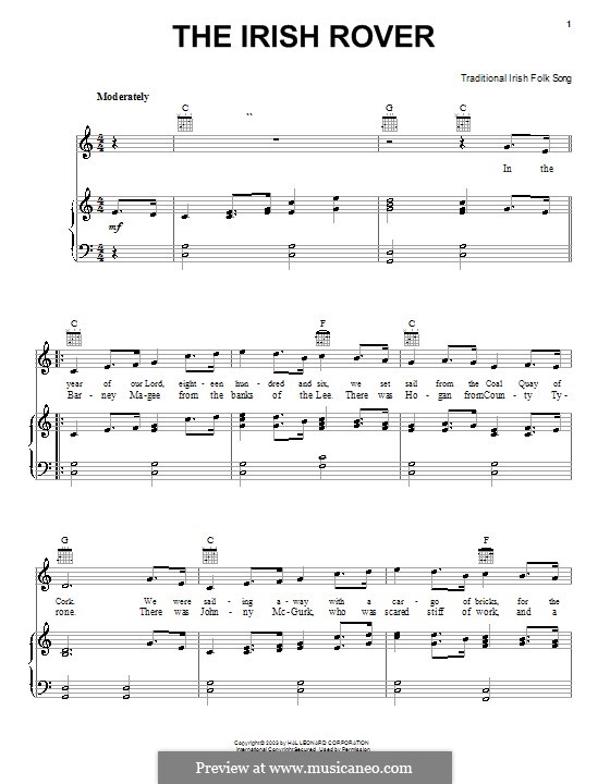 The Irish Rover: Für Stimme und Klavier (oder Gitarre) by folklore