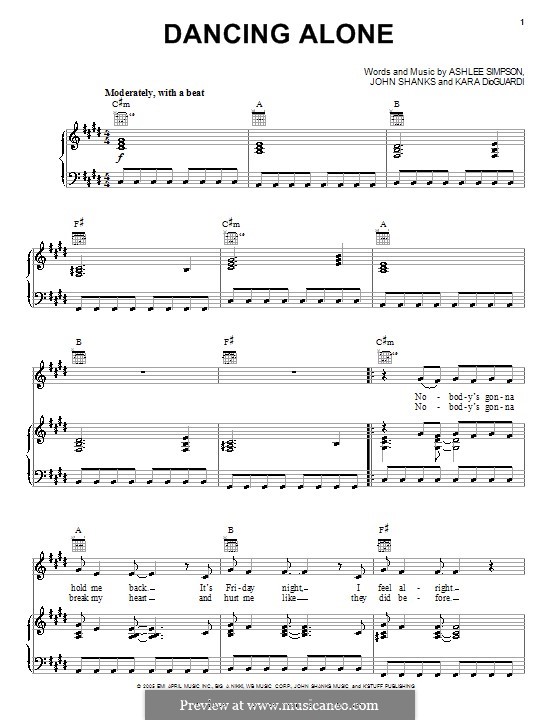 Dancing Alone (Ashlee Simpson): Für Stimme und Klavier (oder Gitarre) by John M Shanks, Kara DioGuardi