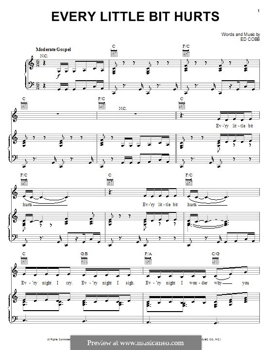 Every Little Bit Hurts: Für Stimme mit Klavier oder Gitarre (Alicia Keys) by Ed Cobb