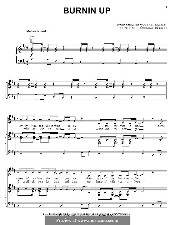 Burnin Up (Ashlee Simpson): Für Stimme und Klavier (oder Gitarre) by John M Shanks, Kara DioGuardi