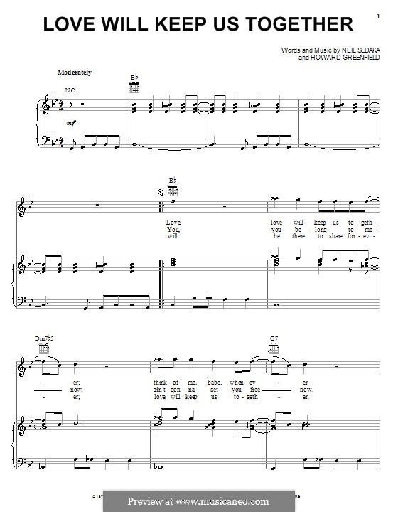 Love Will Keep Us Together (The Captain & Tennille): Für Stimme und Klavier (oder Gitarre) by Howard Greenfield, Neil Sedaka