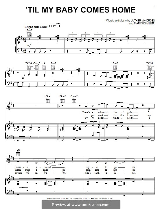 'Til My Baby Comes Home: Für Stimme und Klavier (oder Gitarre) by Marcus Miller